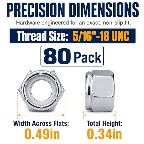 80 Pcs 5/16-18 Nylon Inserted Self Locking Nuts - size: 5/16x18