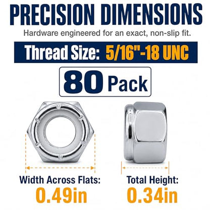 80 Pcs 5/16-18 Nylon Inserted Self Locking Nuts - size: 5/16x18