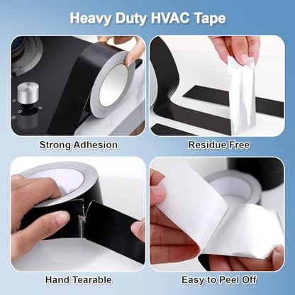Black Aluminum Foil Tape 2 in x 65 Feet 3.94 Mil Hot & Cold Shield Resistant Black Foil Tape HVAC Sealing & Patching Hot Cold Air Duct Tape for Pipe, Metal Repair, HVAC, Air Ducts, Insulation