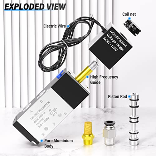 TAILONZ 1/8"NPT AC110V Solenoid Valve 2Position 5Way Outlet wire 4V110-06 - color: AC110V, size: 2 Position 5 Way-1/8"NPT