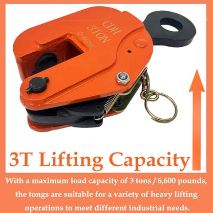 Vertical Plate Lifting Clamp, Vertical Lifting Fixture, 3T/6600LB Lifting Capacity, Alloy Steel Vertical Clamp, Jaw Opening up to 1.57IN, for Lifting and Transporting
