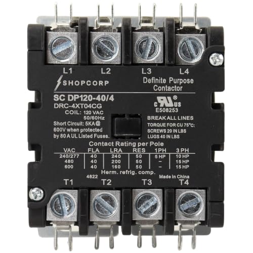 4 Pole 40 Amp AC Contactor, 120V Coil, UL Recognized, HVAC - style: 4 Pole 110V