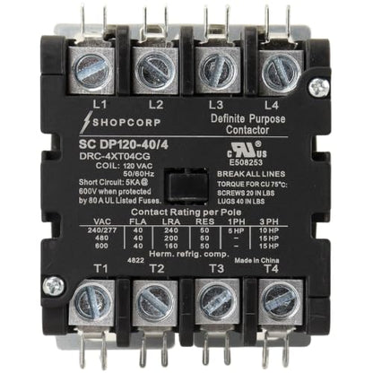 4 Pole 40 Amp AC Contactor, 120V Coil, UL Recognized, HVAC - style: 4 Pole 110V
