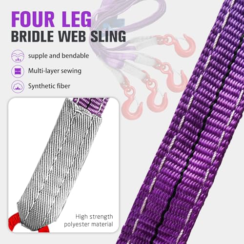 4 Leg Bridle Lifting Sling 6600 LBS Rigging Strap with G80 Grab Hooks