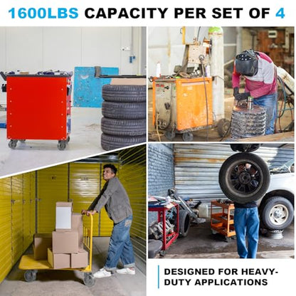 SY America 4" Heavy Duty Casters Set of 4,Cast Iron Semi-Steel Caster Wheels,Metal Industrial Casters,1600 LB Capacity-2 Brake & 2 Swivel - style: 4" Wheel