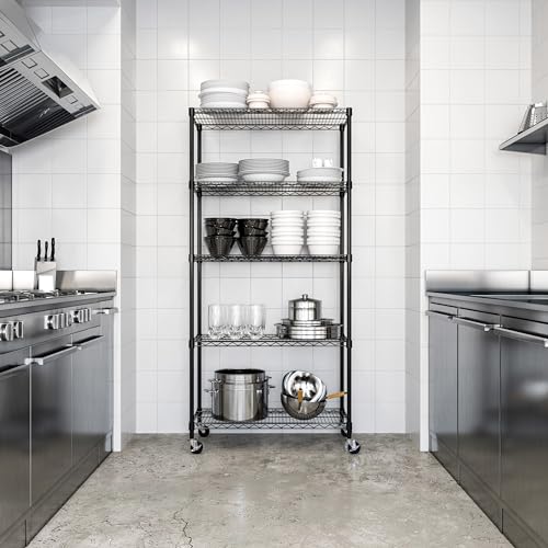 UltraDurable 5-Tier NSF Steel Wire Shelving, 36"W x 18"D x 75"H, Black - color: Black, size: 5-Tier Shelving, 36" W x 18" D