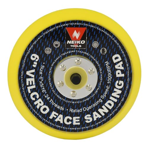 NEIKO 30263A - 6 inch Sanding Discs Hook and Loop, 5/16” Arbor with 24 Thread Mounts, 10,000 RPM, Sanding Pads for Orbital Sander and DA Sander, Hook n Loop Backing Pad - size: 6", style: Hook & Loop