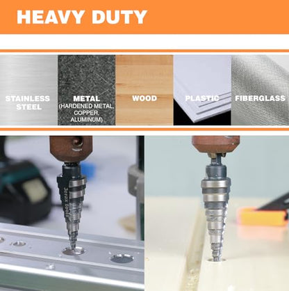 1/2" 7/8" 1-3/8" M2 Step Drill Bit Unibit Set for Hole Drilling - size: Set (1/2", 7/8" & 1-3/8") (Straight)