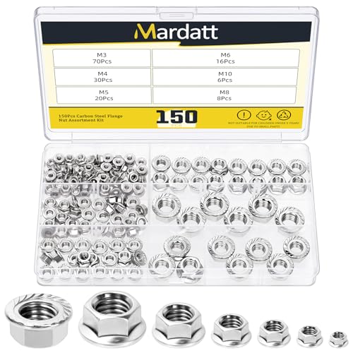 150Pcs M3 M4 M5 M6 M8 M10 Serrated Flange Nuts, Carbon Steel Metric Nickel Plated Flange Hex Lock Nuts for DIY Home Mechanism, Silver - color: Nickel-plated