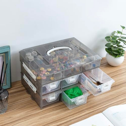 MyGift Smoke Gray Craft Storage Organizer Case, 24 Compartments & 6 Drawers - color: Grey
