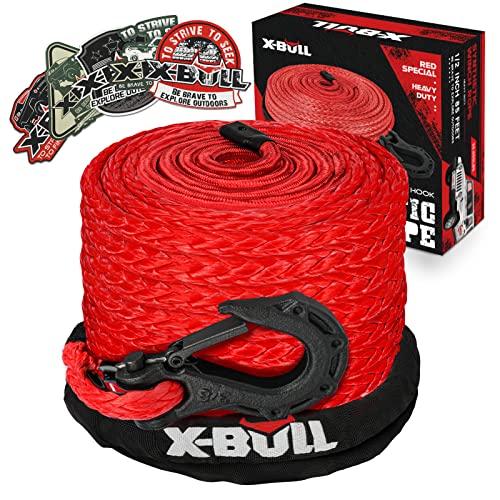 X-BULL Synthetic Winch Rope - Cable Kit -1/2" X 85ft 32000LBS Winch Line with Protective Sleeve Forged Winch Hook Safety Pull Strap go for 4WD Off Road Vehicle Truck SUV ATV UTV-Red - color: Red, size: 1/2" X 85ft