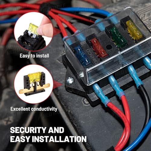 RED WOLF 4 Way Blade Fuse Block Box Holder w/Standard Circuit 10V-32V DC for Automotive Truck Boat Marine RV Van Vehicle Power Distribution Panel Damp-Proof Cover - size: 4 Way