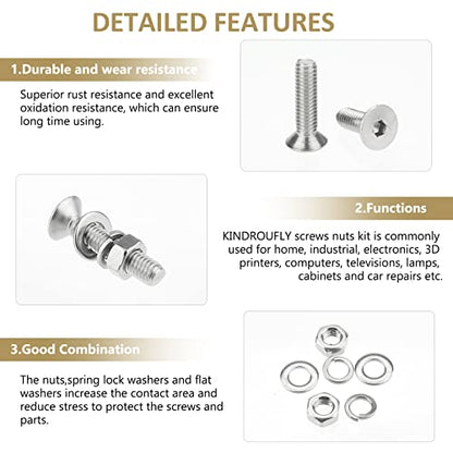 382 Pieces M4 x 5/6 /8/10 /12/16 /20mm Countersunk Head Socket Cap Screws Nuts Washers Assortment Kit, 304 Stainless Steel, Fully Machine Thread - size: M4, style: Countersunk Head Socket Cap