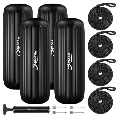 4 Pack 10 x 28 Inches Boat Fenders Bumpers for Docking - color: Obsidian Black