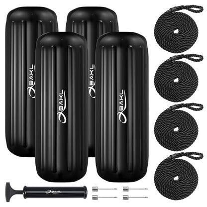 4 Pack 10 x 28 Inches Boat Fenders Bumpers for Docking - color: Obsidian Black
