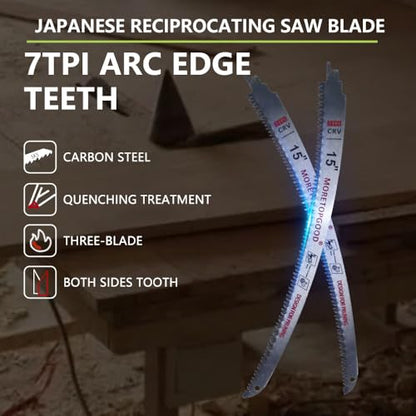 15” Arc Edge Reciprocating Saw Blade, 7TPI Japanese Teeth with Curved Edge Wood Pruning Saw Blades for Tree Trimming, Wood Cutting (3 Pack) - size: 15 Inch