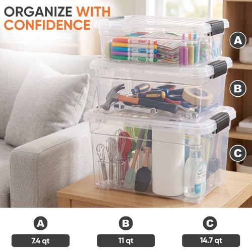 Superio 11 Quart Clear Plastic Storage Boxes with Lids, Stackable Organizer Containers, BPA-Free Storage Bins for Home, Office, School & Dorm, 1 Pack - size: 14.15" x 10" x 6.5"