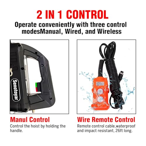 Electric Hoist Winch,1100lbs Electric Hoist 110 Volt 1500W Portable Electric Winch with Remote Control Wired/Manual,Chain Hoist Overload Protection 25ft Lifting Height for Towing&Pure Copper Motor - color: Remote Control/Manual