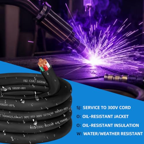 25ft 10/4 Wire 10AWG SJOOW Portable Power Cable Cord,10 Gauge 4 Conductor - size: 25 FT, style: 10AWG(4-Conductor)