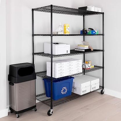 UltraDurable 5-Tier NSF Steel Wire Shelving, 60"W x 24"D x 76"H, Black - color: Black, size: 5-Tier Shelving, 60" W x 24" D