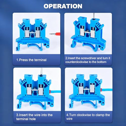 100PCS Blue UK2.5B Terminal Block DIN Rail Terminal Blocks - Application for 12-22 AWG 800V Electrical Cabinets Distribution Box,Solar Power System,PLC Industrial Control Automation Panel DIY CNC RV - color: UK2.5B Blue Terminal Block