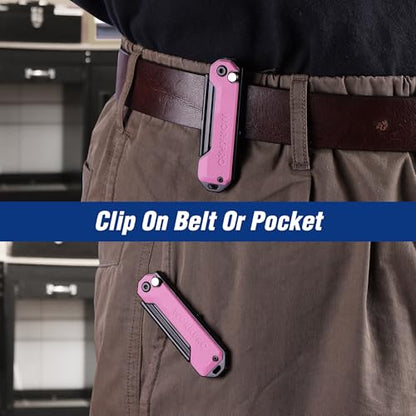 WORKPRO EDC Folding Utility Knife, Mini Box Cutter with Quick Open Axis Lock, Quick Change Blade Razor Knife, Foldable Small Pocket Knife with Belt Clip - color: Pink-g10