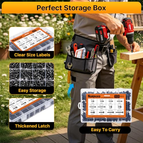 480PCS Hex Washer Head Self Drilling Screws (Black) - color: Black