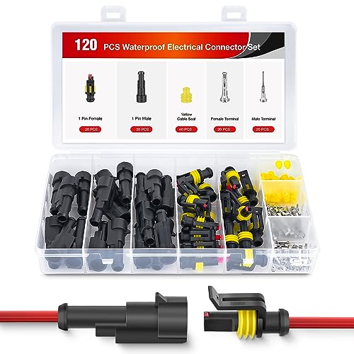 Nilight 120PCS 1 Pin Electrical Connector ‎Plug with Male Female Terminals - size: 1Pin Connector 200Pcs