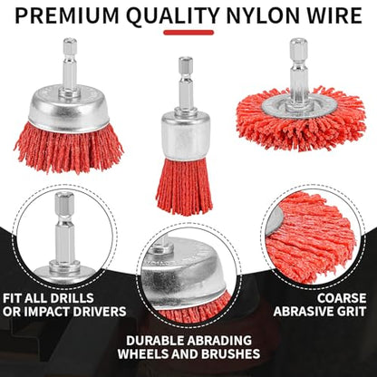 Nylon Abrasive Wire Cup Brush Wheel Set 5Pack , Drill Attachments