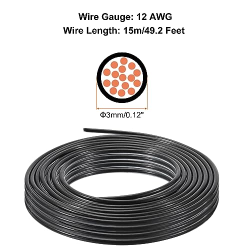 MECCANIXITY THHN Stranded Wire 50 Feet 12AWG Gauge Insulation Building Wire - UL Listed Copper Cable - PVC 600V Electrical Wire for Residential,Commercial,Industrial,Grounding - Black - color: Black, size: 50 Feet x 12 AWG
