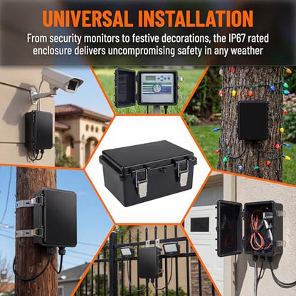 Electrical Junction Box, IP67 Waterproof Outdoor Box ABS Plastic Enclosure with Stainless Steel Latches & Brackets, Hinge Black Cover Project Box with Mounting Plate 8.3"x8.3"x5.1" - color: Black, size: 8.3"x8.3"x5.1"