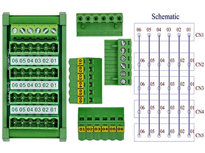 Slim DIN Rail Mount 10A/300V Pluggable Screw Terminal Block Distribution Module (5x6 Position) - style: 5x6 Position