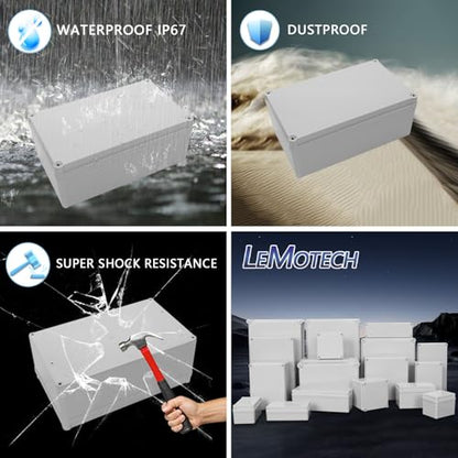 LeMotech Junction Box IP67 Waterproof Dustproof ABS Plastic Project Box for Electrical Outdoor Enclosure Gray 9.8 x 5.9 x 3.9 inch (250 x 150 x 100 mm) - size: 9.8" x 5.9" x 3.9" (1pc)
