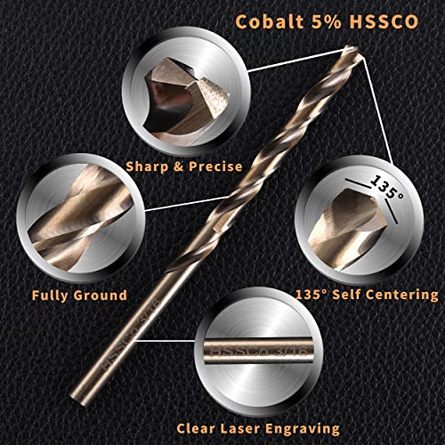 (20PCS) 3/16" Cobalt Drill Bit, HSS M35 Metal Drill Bits for Steel, Stainless Steel, Cast Iron, Hard Plastic and Wood - size: 3/16 20PCS Cobalt