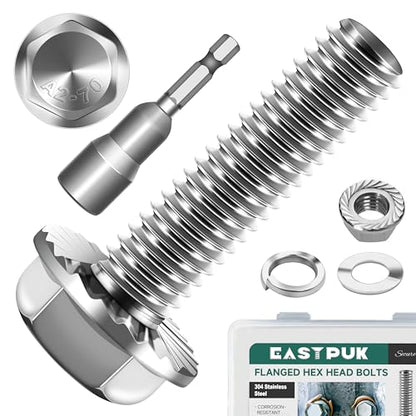 M8-1.25 x 30mm Metric Flanged Hex Head Bolts Screws, 10Sets M8x1.25 Flange Hexagon Drive Stainless Steel 18-8 (304) M8 Bolts and Nuts Washers - color: Silver, size: M8x30mm