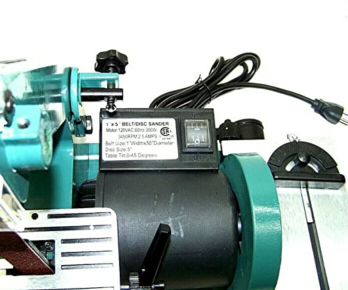 Generic 1" X 30" Belt & Disc Sander, 5" Disc, 3450 RPM, Top Bench Table, Sanding & Polishing, Multifunctional, Corded Electric, Green, 120V, 60Hz