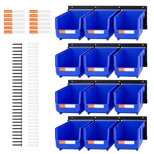 12pc Wall-Mounted Storage Organizer Set with Metal Rails Blue - color: Blue, size: V2-12Bins&4Rails