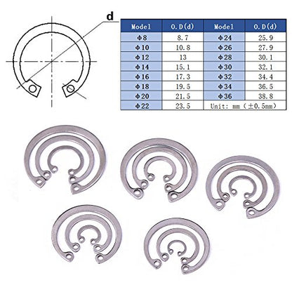 Hilitchi 200-Pcs [15-Size] Internal Circlip Snap Retaining Clip Ring Assortment Set - 304 Stainless Steel