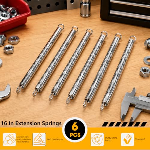 6pcs 3/8 Inch x 6-1/3 Inch Stainless Steel Extension Springs - size: 16cm