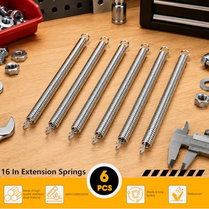 6pcs 3/8 Inch x 6-1/3 Inch Stainless Steel Extension Springs - size: 16cm
