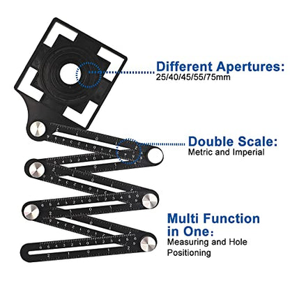 HIGHDRIL Multi Angle Measuring Ruler 5-Hole Drill Locator & Diamond Drill Bit Kit Triangle Shank for Porcelain Tile Ceramic Marble Brick Vacuum Brazed Hole Saw(6/8/10/20/25/28/32/35/45/50/65mm) - size: Shank Set3