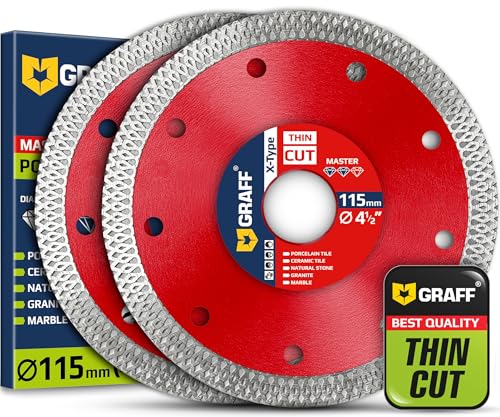 4 1/2 Inch Tile Blade for Angle Grinder 7/8 Arbor – Super Thin Diamond Saw Blade for Smooth Cutting Porcelain Ceramic Granite Marble Tile – Diamond Cutting Wheel for Hard Tile GRAFF (2 Pack) - size: SET 4 ½ Inch (115 mm) X-Type