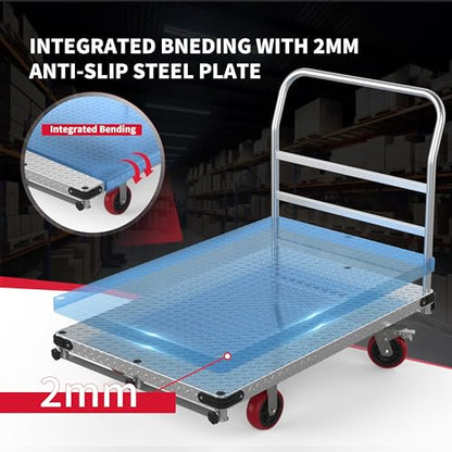 44" x 28" Steel Panel Truck Cart, 2IN1 Lumber Drywall Cart Dolly - size: 44 x 28 Inch
