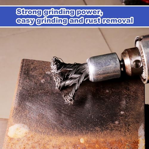 9 Pack 0.8" 1" 1.2" Knotted Wire Brush for Drill,1/4 Inch Arbor,Carbon Steel Twisted Wire Brush for Rust,Corrosion,Paint Removal
