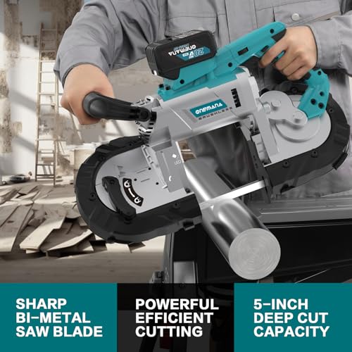 5 inch Cordless BandSaw，20V Cutting Capacity Brushless Metal Band Saw,Not Hot Sparks, Portable BandSaw for Deep Cut with 6 Speeds Adjustable（Tool Only）