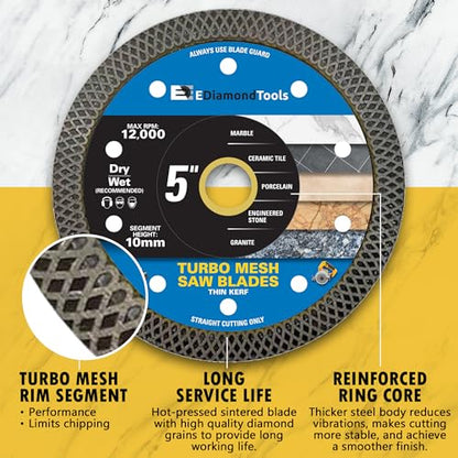 5" Turbo Mesh Saw Blades for Porcelain, Ceramic Tile and Stone, 1 PC - size: 5 Inch