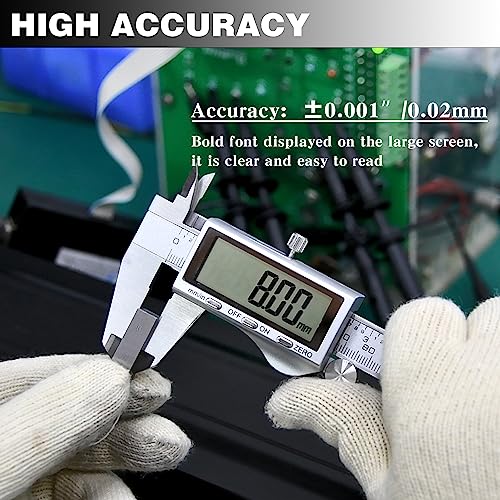 Digital Caliper, Vernier Calipers Measuring Tool, Stainless Steel Electronic Digital Calipers with Large LCD Screen, 6 inch/ 150mm, Auto - Off, Inch/mm Conversion