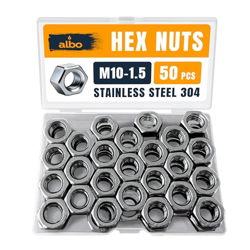 ALBO 50 PCS M10-1.5 Hex Nuts – Stainless Steel 304 Metric Nuts Set in Reusable Box – Hardware for Automotive & DIY – M10 Nuts, Metric Nut Assortment - size: М10-1.5, 50pcs