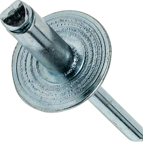 Fastenere Large Flange Pop Rivets - 5/32" x 1/4" (50 pcs) Heavy Duty, Open End, Steel Zinc, Corrosion-Resistant, High Tensile & Shear Strength, 5-4 Gap .188" - .250"