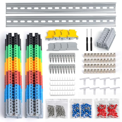 Terminal Block, Rail Type Voltage Terminal, Rail Combined,(2-Pack) - color: 2 Red&Yellow&Blue&Black&Green&Grey, size: Terminal Block Kit
